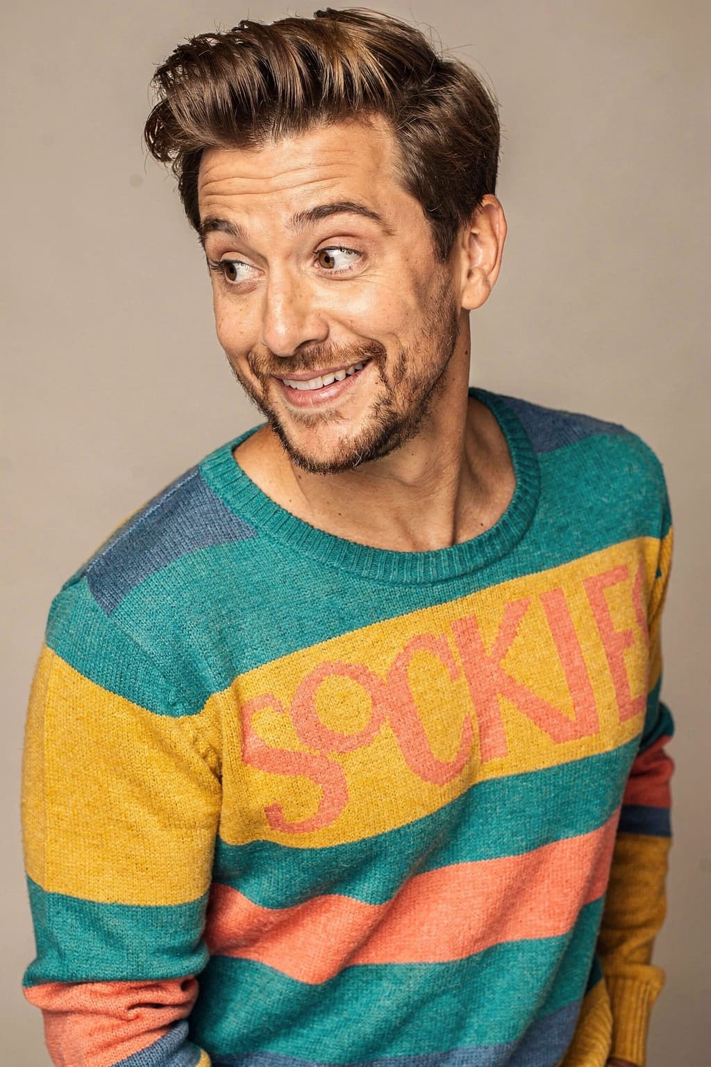 Contemplative theatrical actor headshot