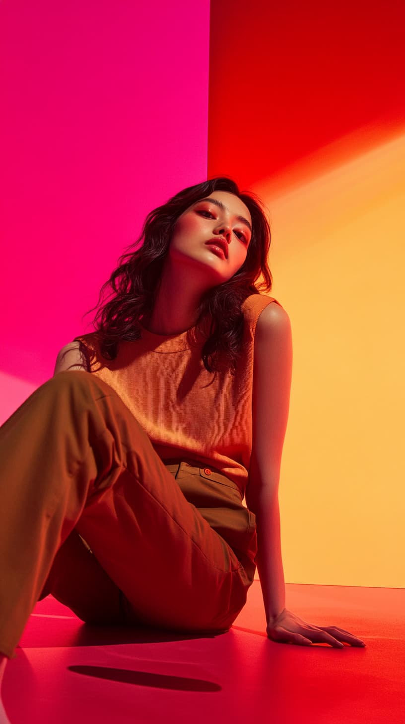 Vibrant portrait with bold pink and orange lighting effects