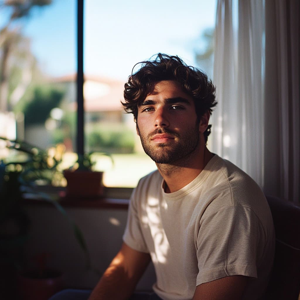 Casual indoor portrait with natural window lighting