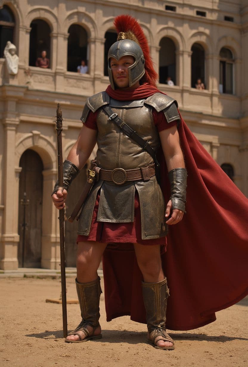 Historical costume portrait in Roman warrior armor