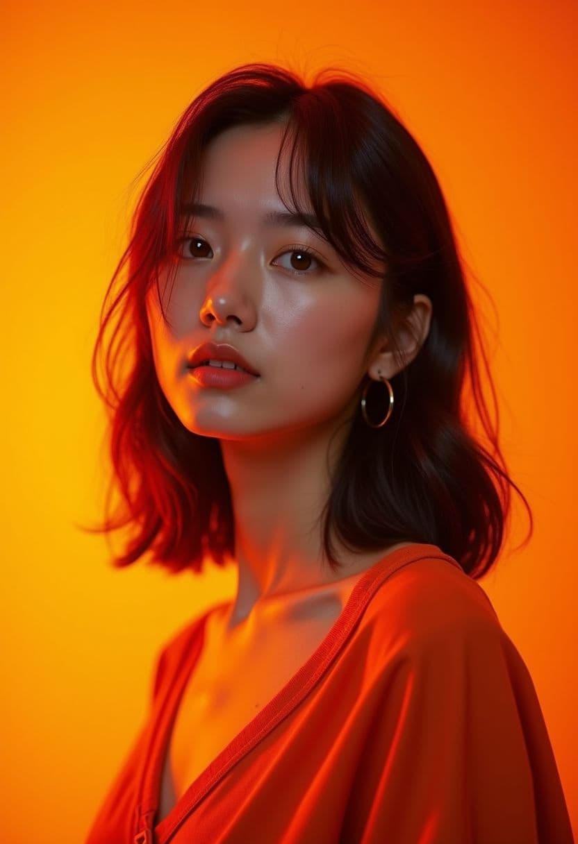 Creative artistic portrait with vibrant colors and dynamic lighting