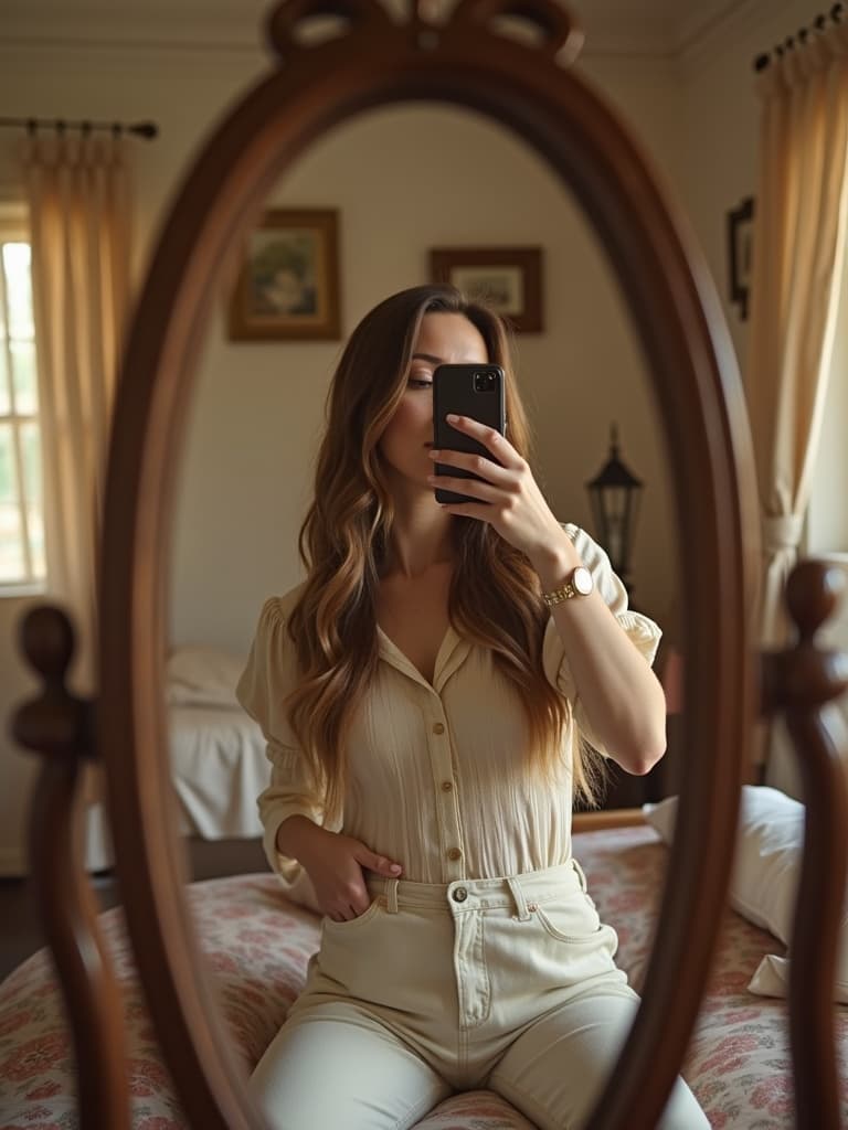 Minimalist mirror selfie with modern aesthetic