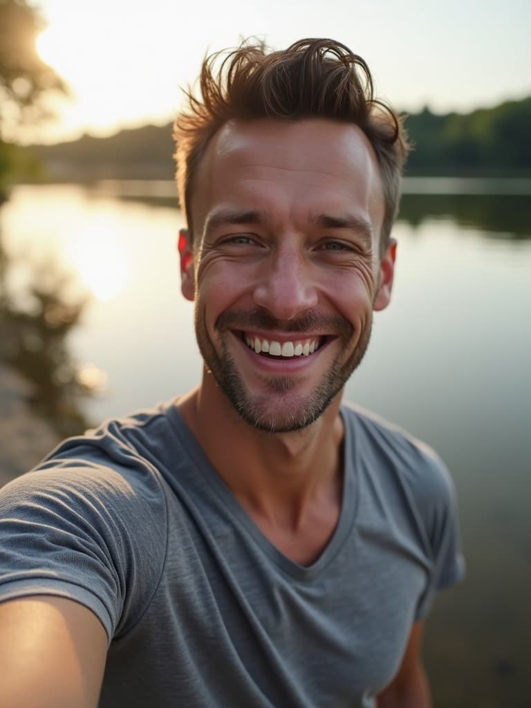 Urban cityscape rooftop selfie