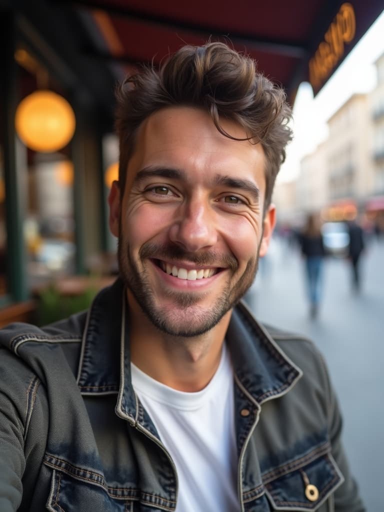 Garden selfie with blooming flowers