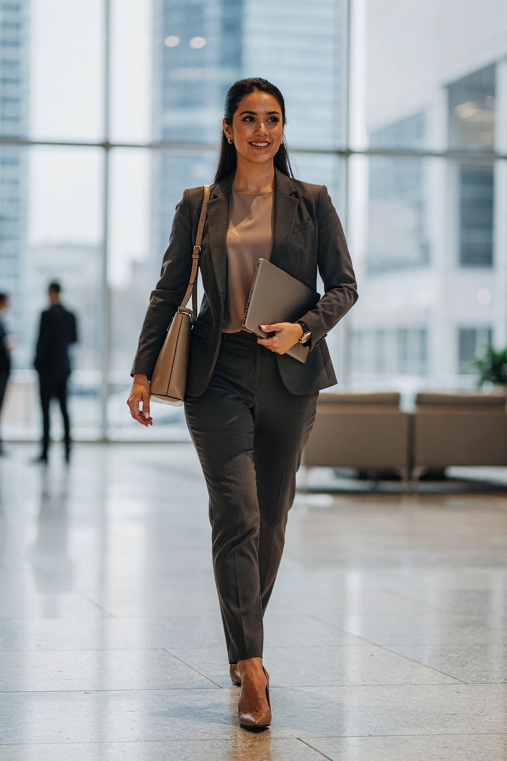 Woman executive by window with city view